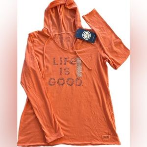 Life is Good Woman’s Long Sleeve Top with hood- NWT